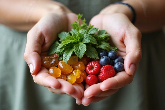 Hands holding natural ingredients, symbolizing purity and care